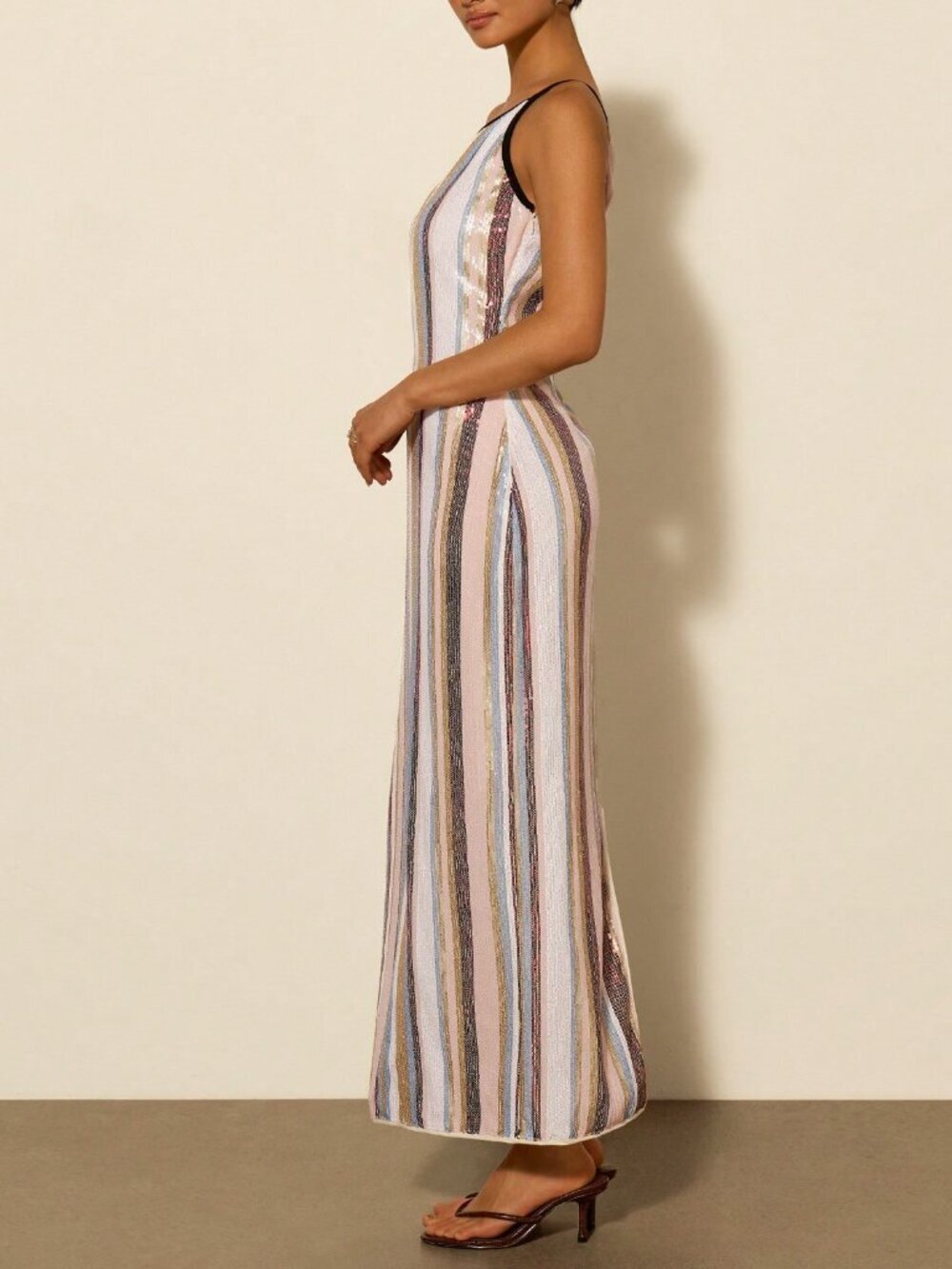 Elegant Women's Asymmetric Neck Jacquard Sequin Maxi Beach Party Dress - Picture 6 of 7